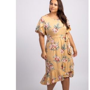 Pink blush yellow floral dress ruffle 2X NWT